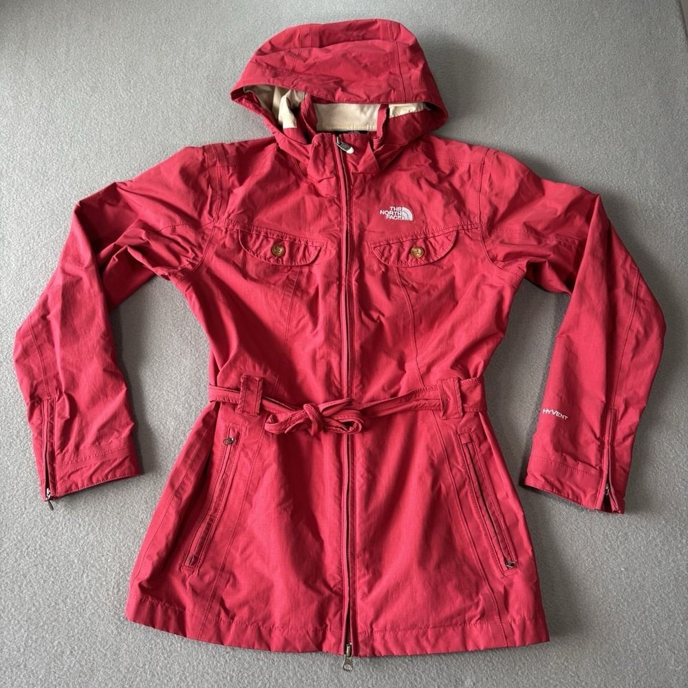 The North Face K Jacket Hyvent Womens M Red Hooded Rain Parka Waterproof Coat